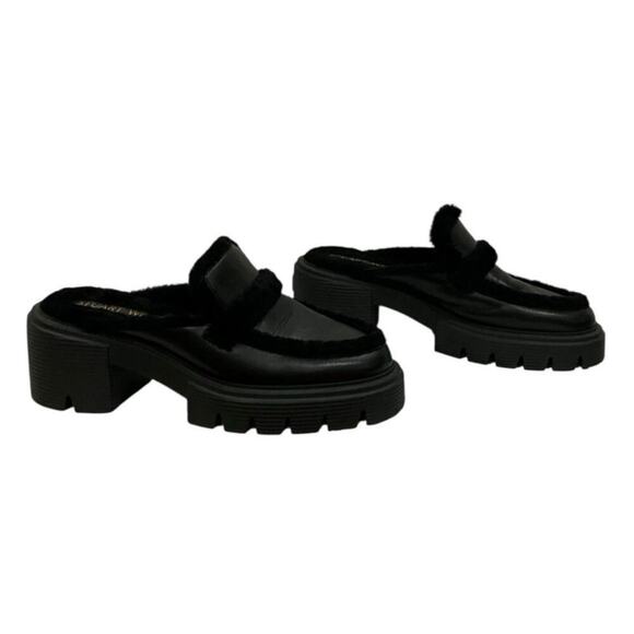 Stuart Weitzman Soho Chill Suede Shearling Loafer Mule Black 9.5B Platform - Picture 2 of 12